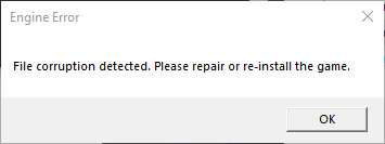 File Corruption Detected 错误窗口